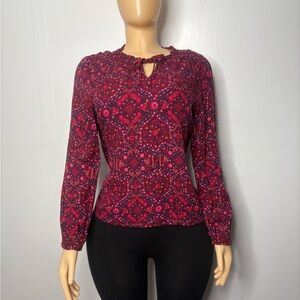 croft & barrow Plum Floral Keyhole Long-Sleeve Blouse